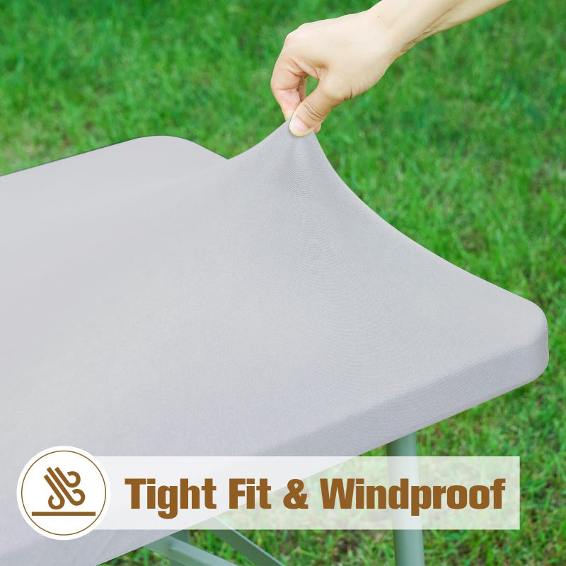 NEWISHER مفرش طاولة مستطيل مناسب مقاس 60.96 × 48 بوصة، مفرش طاولة مرن لطاولة بطول 4 أقدام، غطاء طاولات من الألياف اللدنة قابل للغسل باللون الفضي وغطاء علوي من البوليستر قابل للغسل لتناول الطعام والنزهات والتخييم في الداخل والخارج - Image 3